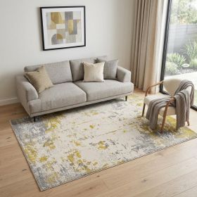 5' X 7' Gold And Gray Abstract Distressed Area Rug