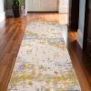 13' Gray And Gold Abstract Shag Runner Rug