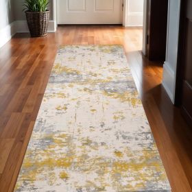 13' Gray And Gold Abstract Shag Runner Rug
