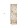 13' Gray And Gold Abstract Shag Runner Rug
