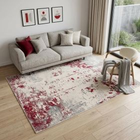 5' X 7' Gray And Red Abstract Distressed Area Rug