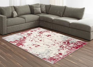 8' X 10' Red And Gray Abstract Shag Area Rug
