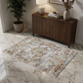 3' X 5' Gray And Beige Distressed Ornate Area Rug