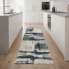 8' Blue And Ivory Abstract Dhurrie Runner Rug