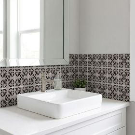 4" X 4" Black And White Orchid Peel And Stick Removable Tiles