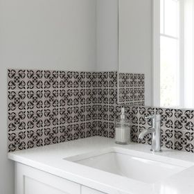 5" X 5" Black And White Orchid Peel And Stick Removable Tiles