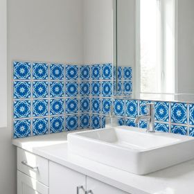5" X 5" Dark And Light Blue Mosaic Peel And Stick Removable Tiles