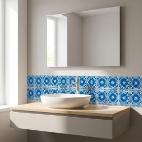 8" x 8" Blue Vinyl Peel And Stick Removable Tiles