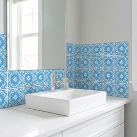 4" X 4" Ocean Blue Mosaic Peel And Stick Removable Tiles