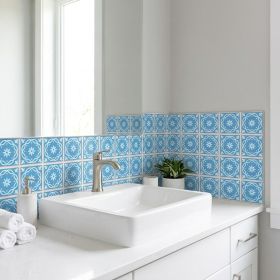 6" X 6" Ocean Blue Mosaic Peel And Stick Removable Tiles