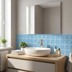 8" x 8" Light Blue Vinyl Peel And Stick Removable Tiles