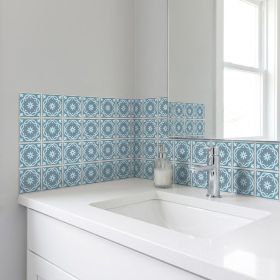 5" X 5" Baby Blue And Peach Mosaic Peel And Stick Removable Tiles