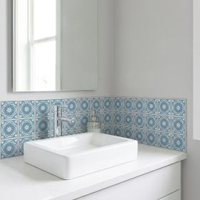 6" X 6" Baby Blue And Peach Mosaic Peel And Stick Removable Tiles