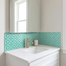 6" X 6" Aquamarine Mosaic Peel And Stick Removable Tiles