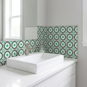 4" X 4" Green And White Mosaic Peel And Stick Removable Tiles