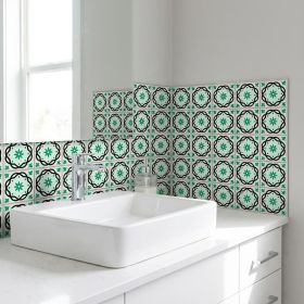 5" X 5" Green And White Mosaic Peel And Stick Removable Tiles
