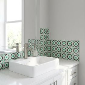 6" X 6" Green And White Mosaic Peel And Stick Removable Tiles