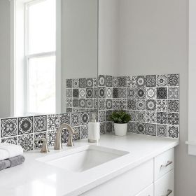 4" X 4" Shades Of Black Mosaic Peel And Stick Removable Tiles