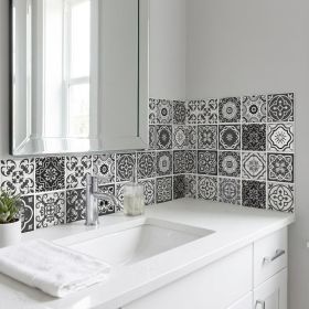 6" X 6" Shades Of Black Mosaic Peel And Stick Removable Tiles
