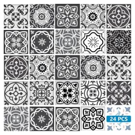 7" x 7" Black Gray And White Vinyl Peel And Stick Removable Tiles