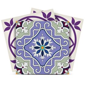 5" X 5" Vintage Purple And Taupe Mosaic Peel And Stick Removable Tiles