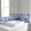 6" X 6" Vintage Turq Blue And White Peel And Stick Removable Tiles