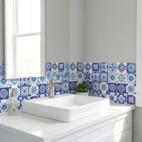 6" X 6" Vintage Turq Blue And White Peel And Stick Removable Tiles
