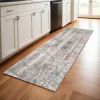 8' Gray and Ivory Abstract Power Loom Runner Rug