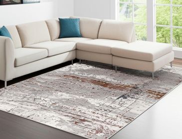 8' X 11' Gray And Brown Abstract Scraped Area Rug