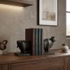 Set of Two 7" Black Fabric Bull Decorative Bookends