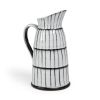 13" Black And White Ceramic Cylinder Jug Vase With Sculptural Details