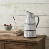 13" Black And White Ceramic Cylinder Jug Vase With Sculptural Details