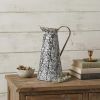 14" Black And White Abstract Cylinder Metal Jug Vase
