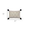 Beige And Midnight Pom Pom Lumbar Accent Pillow Cover