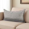 14" X 26" Dark Gray And Light Gray Striped Linen Lumbar Throw Pillow Cover