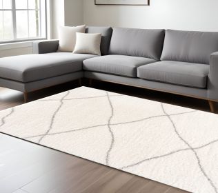 8' X 11' Ivory Modern Uneven Lattice Area Rug