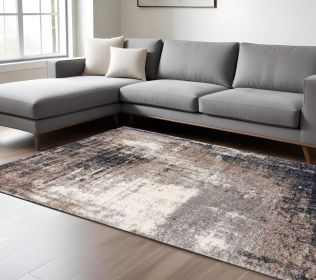 7' X 9' Ivory And Navy Retro Modern Area Rug