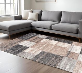 8' X 11' Beige and Ivory Patchwork Shag Area Rug