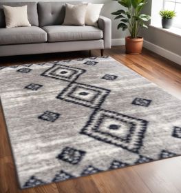 5' X 8' Gray And Navy Boho Chic Area Rug