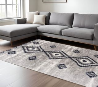 8' X 11' Gray And Navy Boho Chic Area Rug