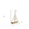 21" Brown And Natural Wood Metal And Fabric Sailboat Tabletop Sculpture