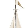 21" Brown And Natural Wood Metal And Fabric Sailboat Tabletop Sculpture