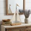 21" Brown And Natural Wood Metal And Fabric Sailboat Tabletop Sculpture