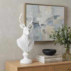 23" White Polyresin Suited Deer Bust Tabletop Sculpture