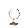 12" White and Gold Wood and Metal Abstract Beaded Tabletop Sculpture