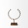 12" White and Gold Wood and Metal Abstract Beaded Tabletop Sculpture