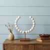 12" White and Gold Wood and Metal Abstract Beaded Tabletop Sculpture