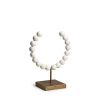 12" White and Gold Wood and Metal Abstract Beaded Tabletop Sculpture