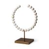 16" White and Gold Wood and Metal Abstract Beaded Tabletop Sculpture