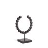 12" Black Wood and Metal Abstract Beaded Tabletop Sculpture